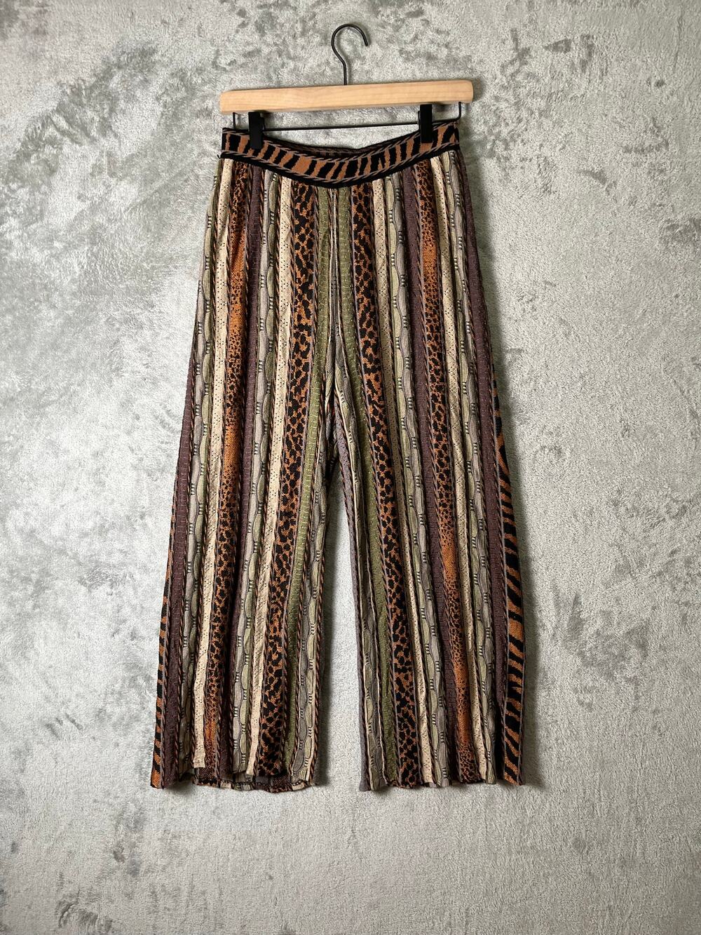Cecilia Prado Chunky Knit Wide Leg Pants Animal Print Textured Boho Artwear M